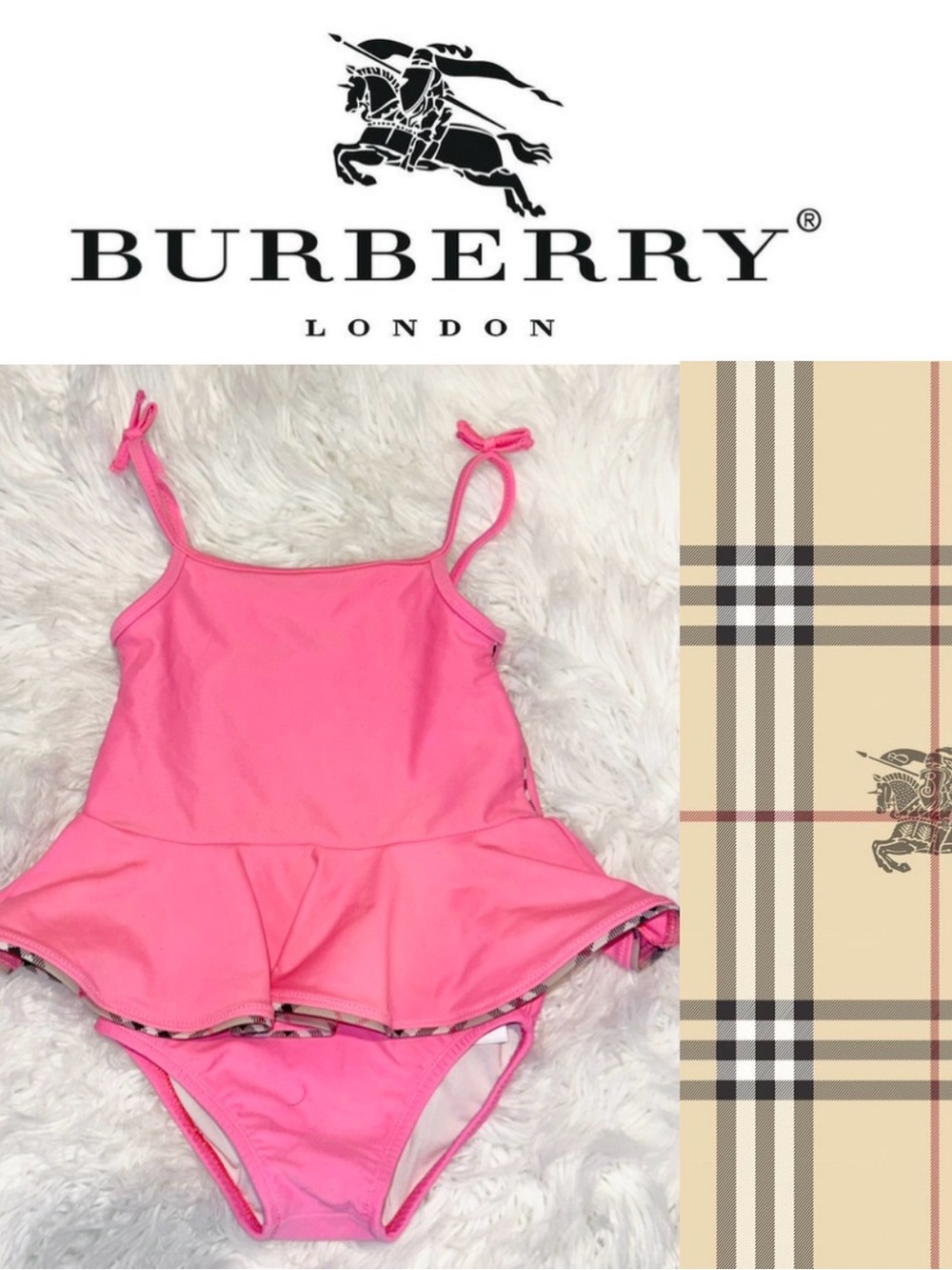 Baby Girl’s Burberry Pink Ruffle One-Piece Swimwear 18/24